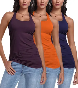 Racerback Tank Tops for Women Cotton Long Camisoles Gym Workout Undershirt Yoga 3 Packs