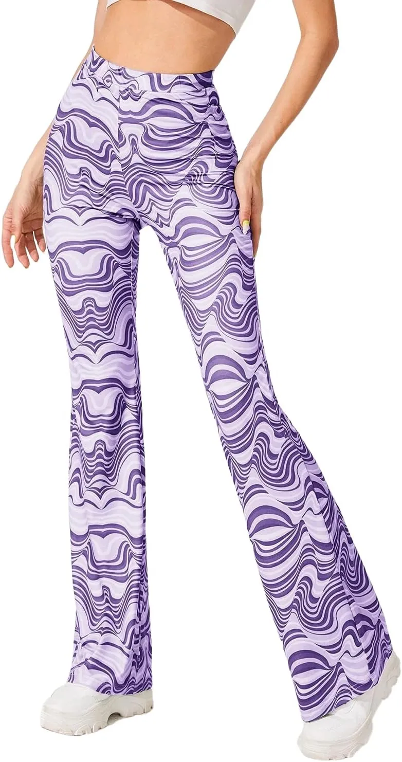 Rave Flare Pants for Women - EDC 70s Wide Leg Flair Leggings Disco Festival Outfits High Waist Bell Bottom Trousers