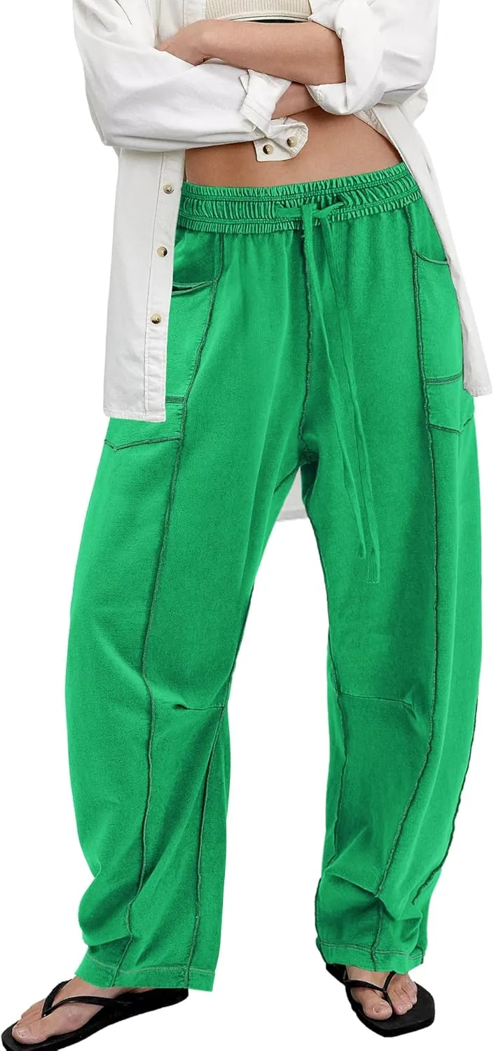 ReachMe Womens Barrel Baggy Sweatpants High Waisted Wide Leg Pants Drawstring Beach Pants Summer Vacation Outfits