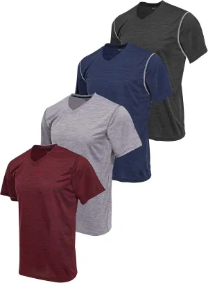 Reset 4 Pack Workout Shirts for Men, Active Athletic Performance V Neck Gym T Shirts