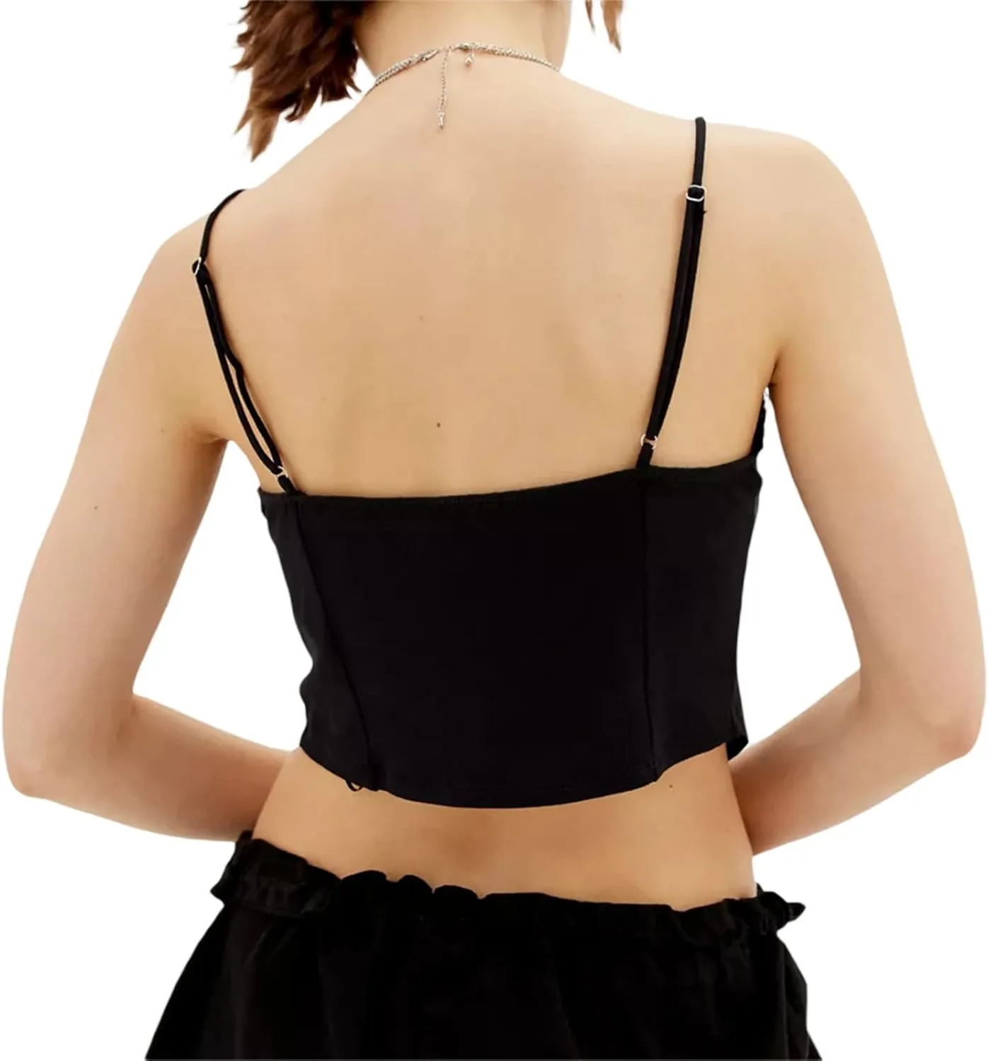 RUEWEY Women's Summer Tie Up Camisole Tops Lace Sleeveless V Neck Irregular Ruffle Bustier Tops Crop Tops