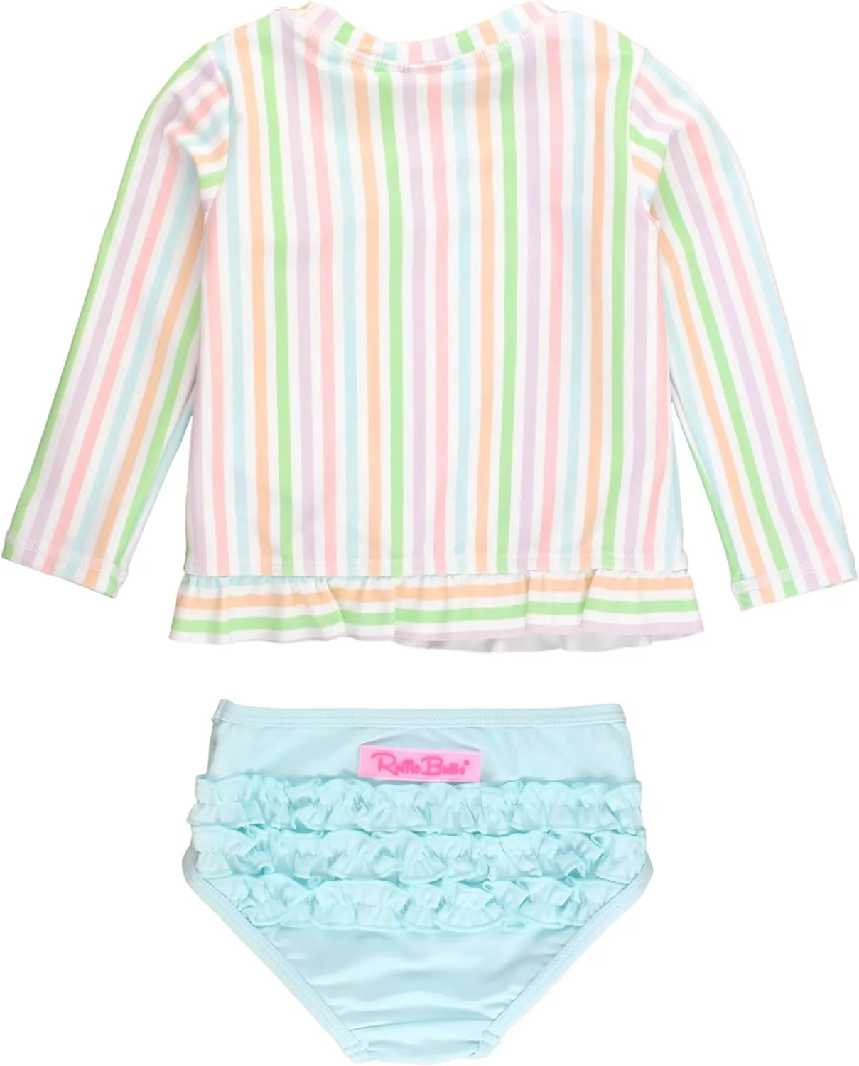 RuffleButts Baby/Toddler Girls Ruffled Long Sleeve Rash Guard 2-Piece UPF50  Sun Protected Swimsuit