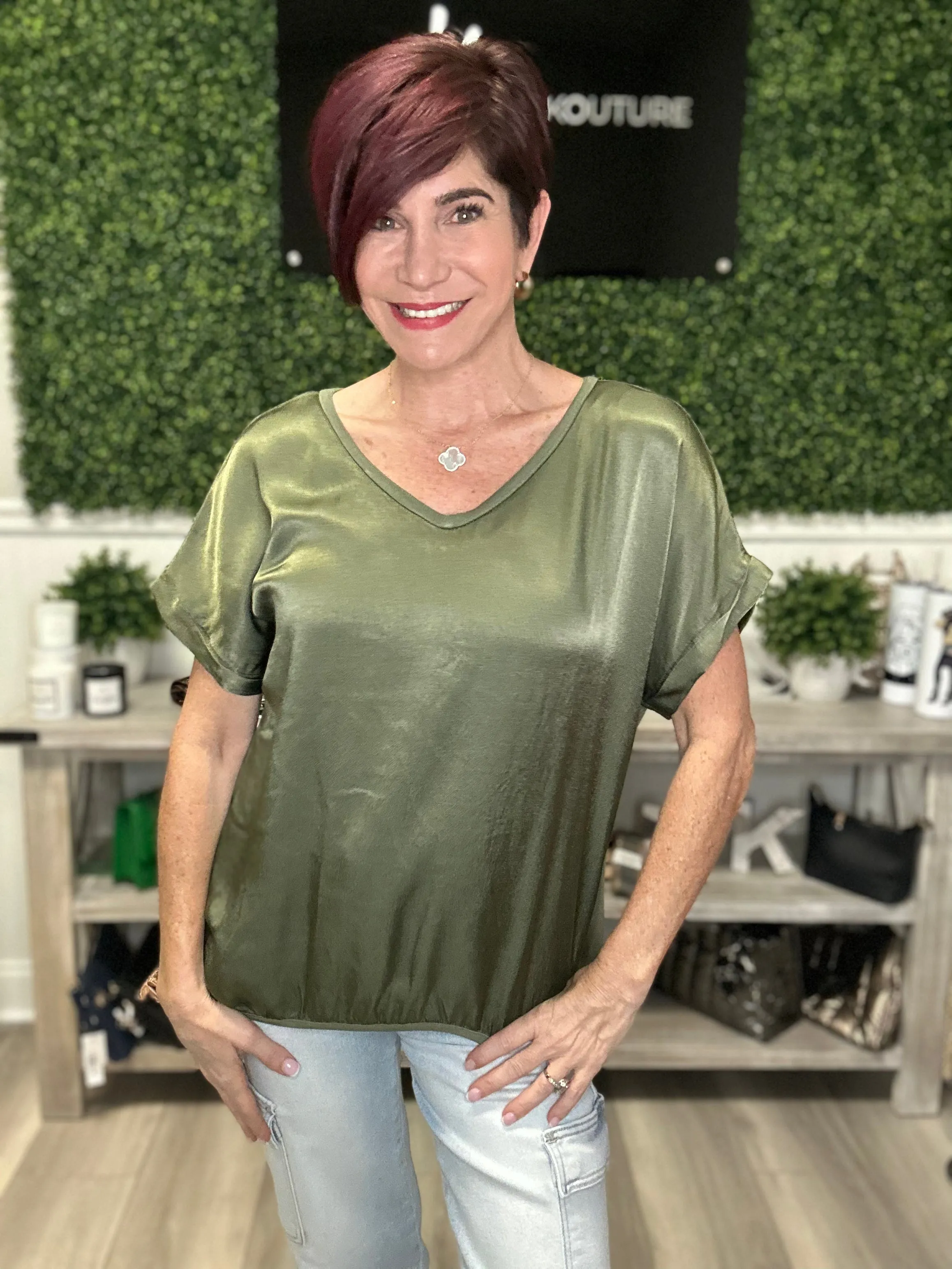 Satin V Neck Top