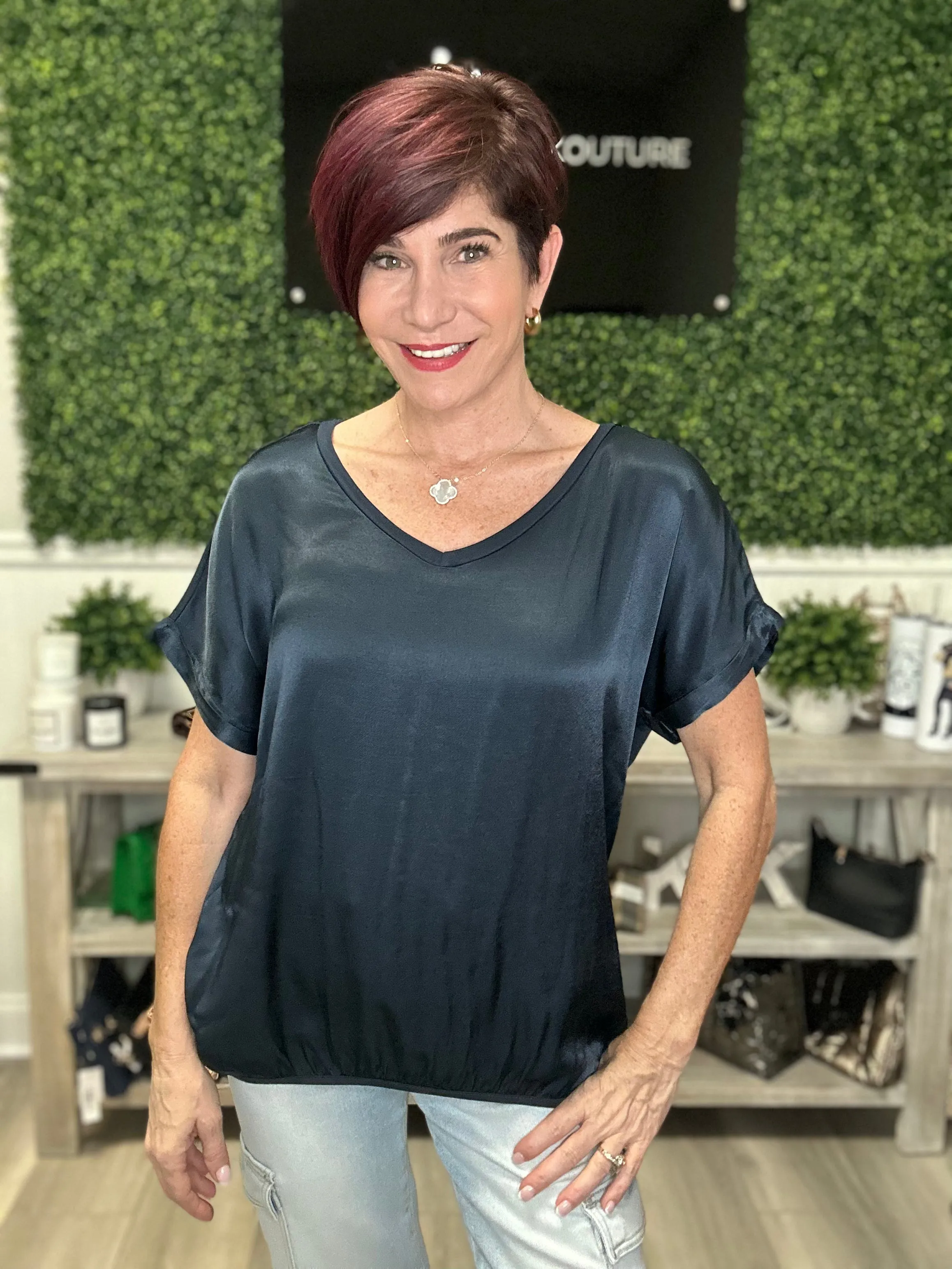 Satin V Neck Top