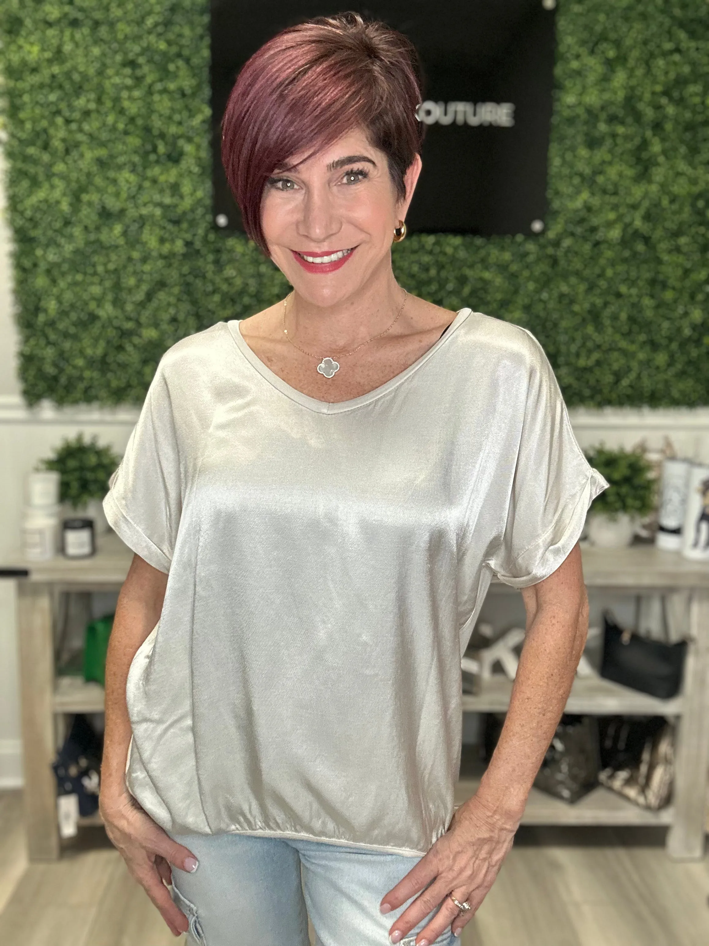 Satin V Neck Top