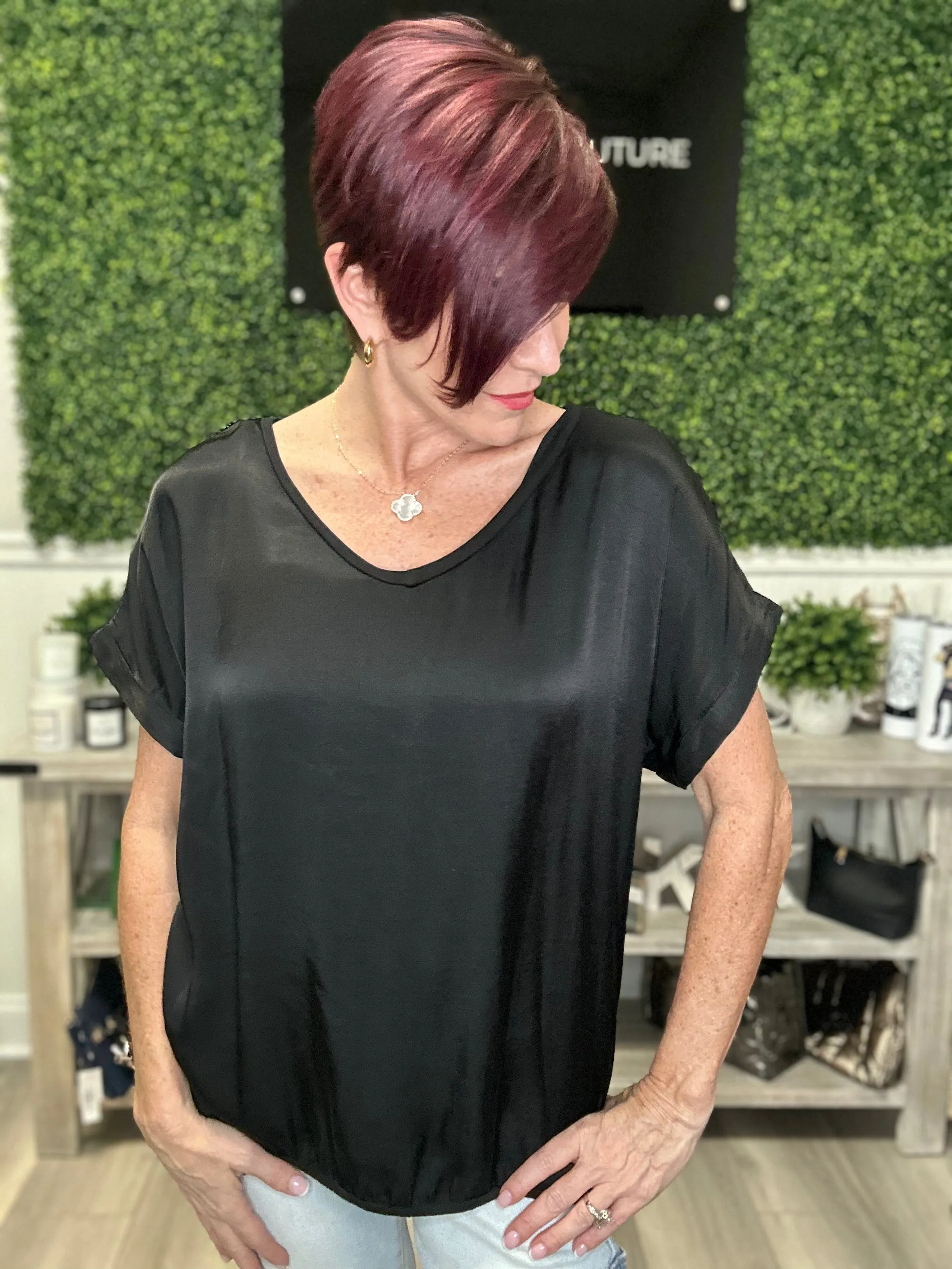 Satin V Neck Top