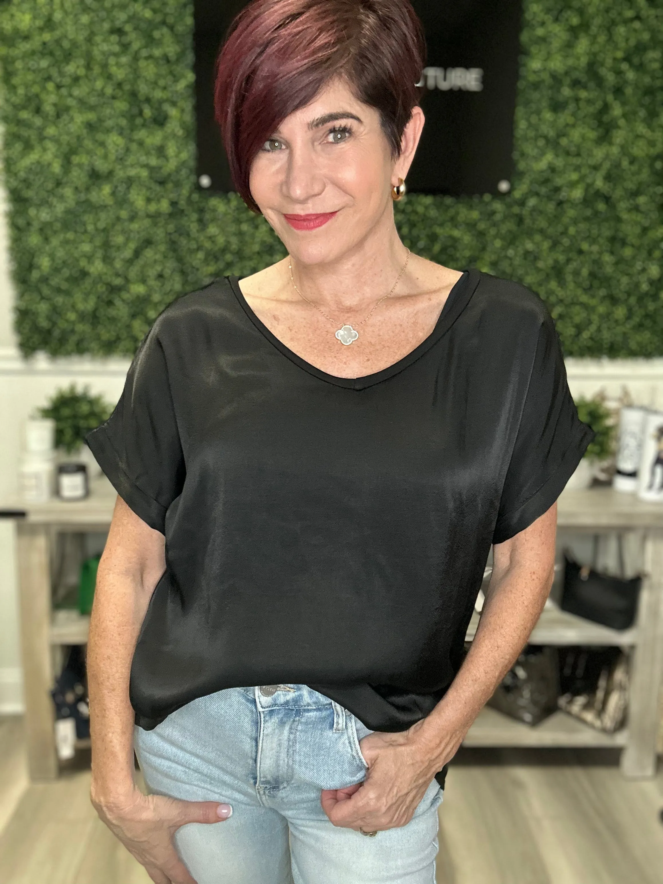 Satin V Neck Top