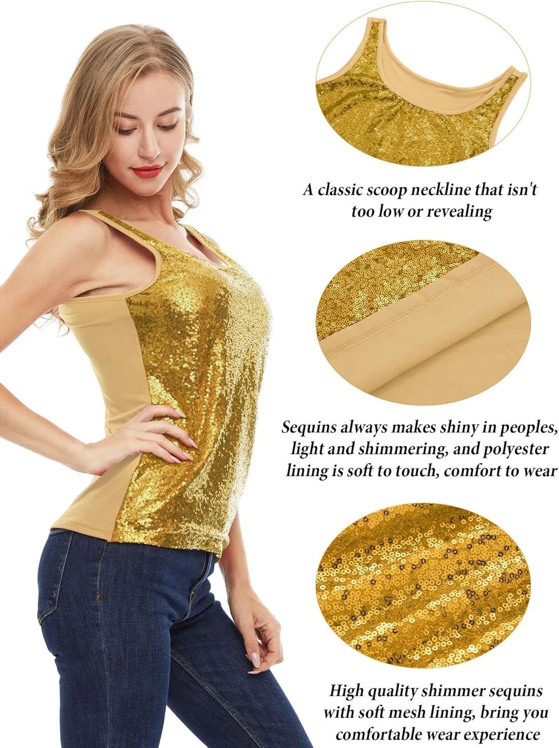 SATINIOR Women's Sleeveless Glitter Sequin Tank Tops Shimmer Vest Tops Glitter Camisole for Women Girl