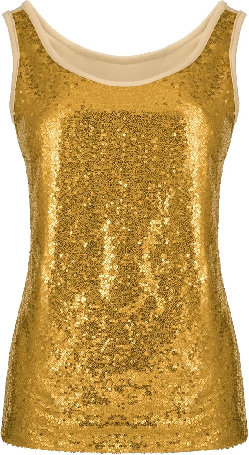 SATINIOR Women's Sleeveless Glitter Sequin Tank Tops Shimmer Vest Tops Glitter Camisole for Women Girl