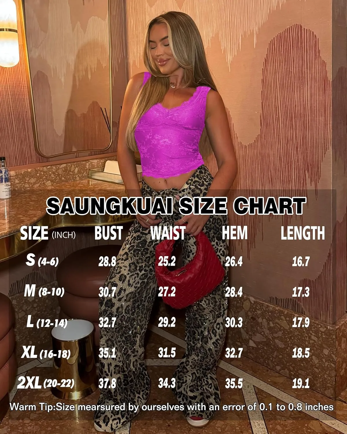 SAUNGKUAI Lace Going Out Tops for Women: V Neck Sleeveless Double Lined Y2K Tank Top Summer Outfits
