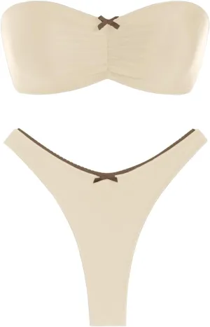 seamoly Strapless Swimsuits for Women Cute Ruched Bikini Bow Criss Cross Bathing Suit High Cut Vintage Bandeau Swimwear