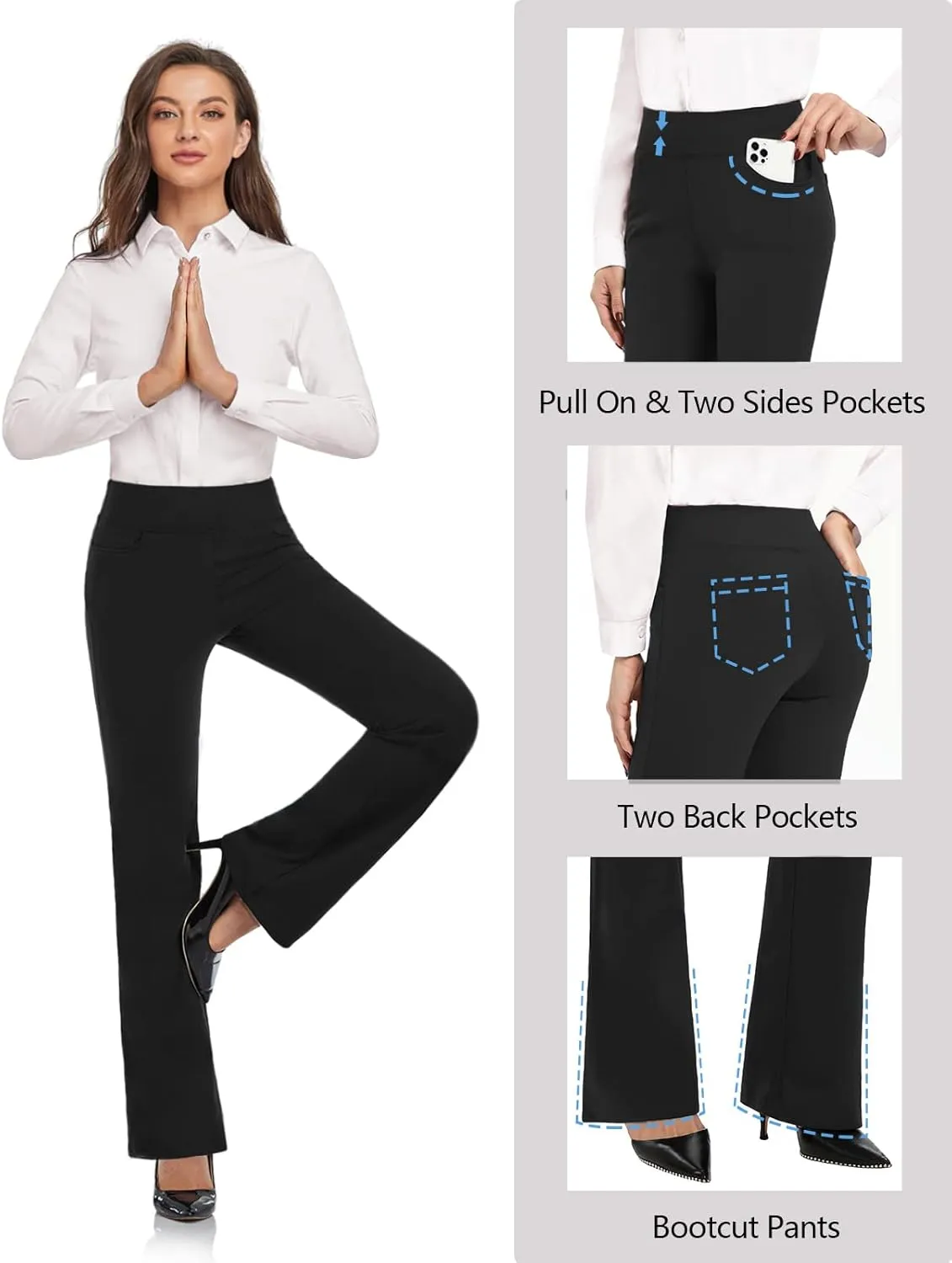 SEVEGO 29"/31"/33"/35" Inseam Women's Bootcut Yoga Dress Pants High Waist Stretch Work Pants Petite, Regular, Long, Tall