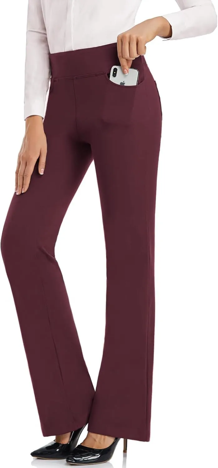SEVEGO 29"/31"/33"/35" Inseam Women's Bootcut Yoga Dress Pants High Waist Stretch Work Pants Petite, Regular, Long, Tall
