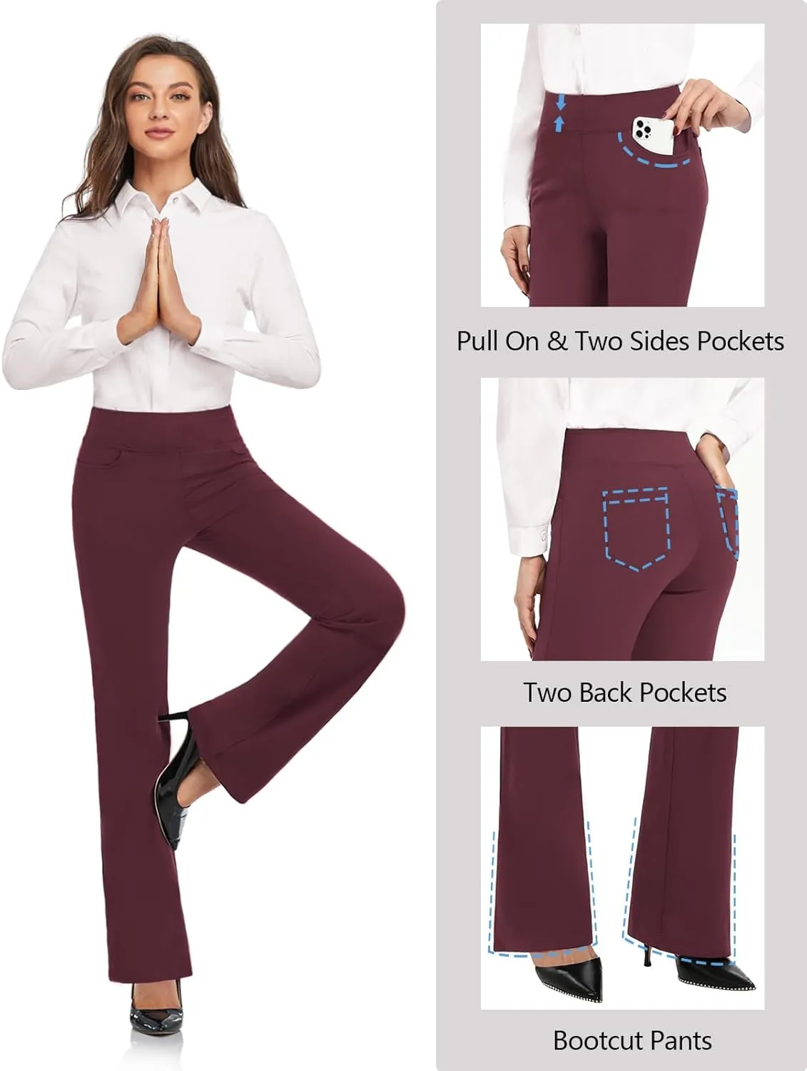 SEVEGO 29"/31"/33"/35" Inseam Women's Bootcut Yoga Dress Pants High Waist Stretch Work Pants Petite, Regular, Long, Tall