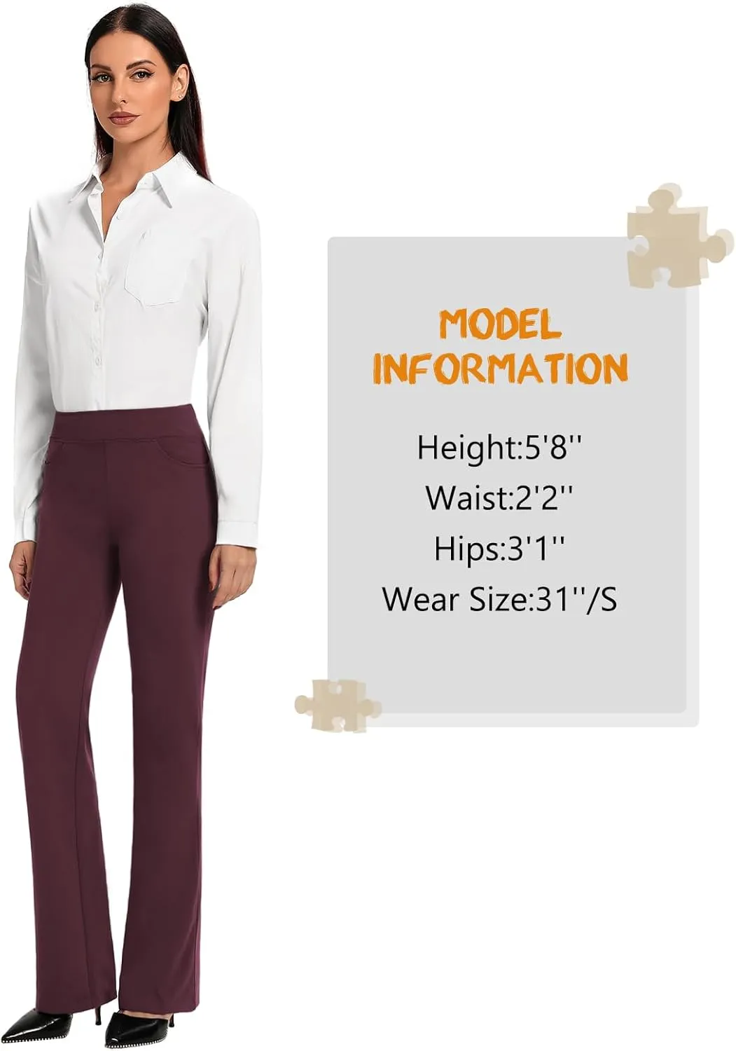 SEVEGO 29"/31"/33"/35" Inseam Women's Bootcut Yoga Dress Pants High Waist Stretch Work Pants Petite, Regular, Long, Tall