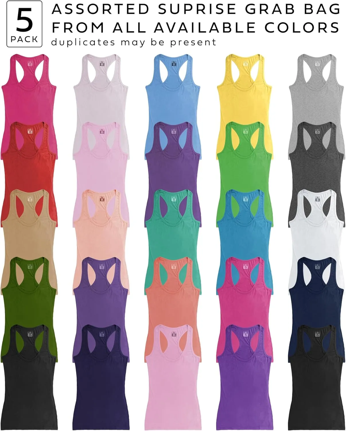 Sexy Basics Women's 5 Pack Racerback PowerFlex Tank Tops/Cotton -Spandex Stretch Color Tank Tops