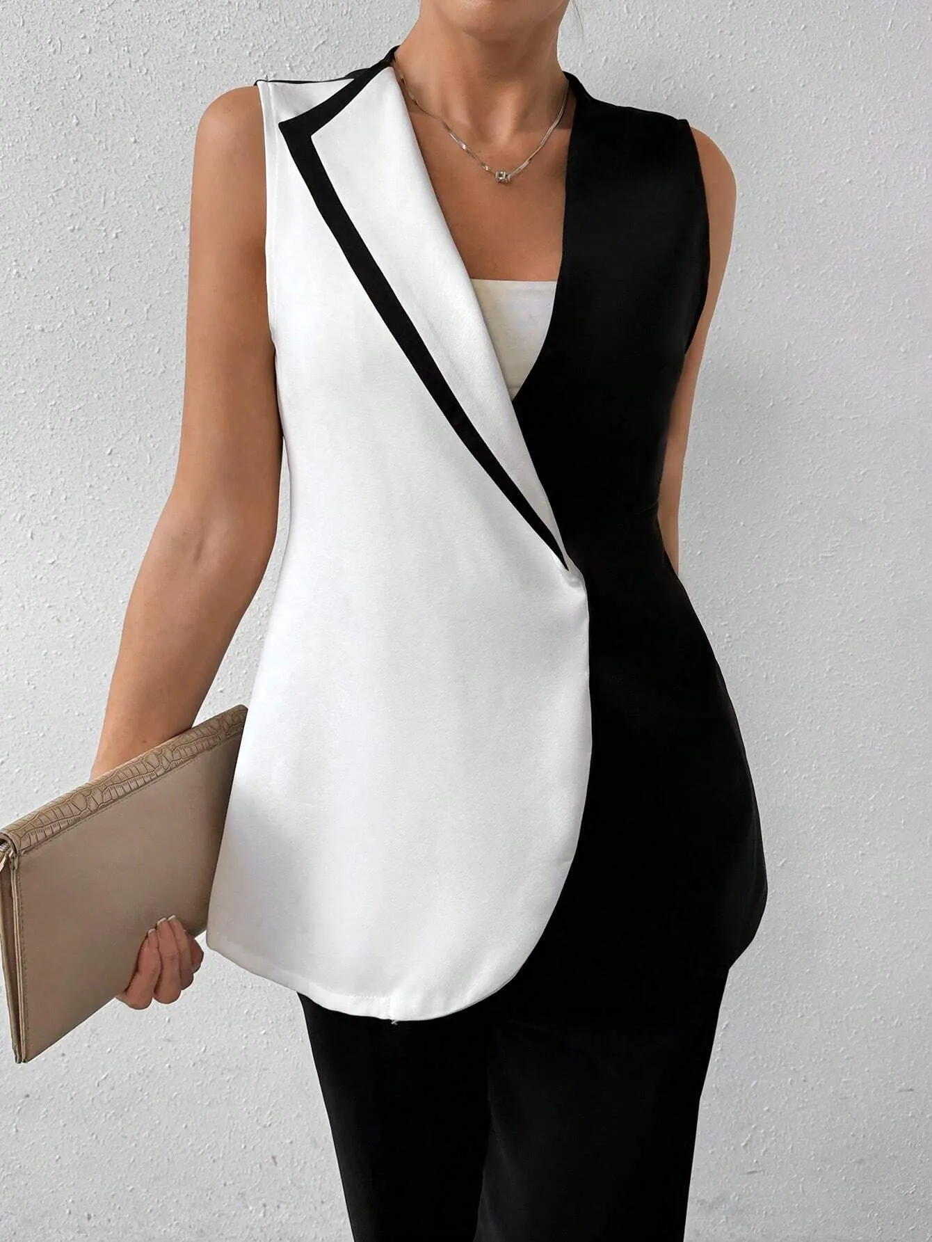 SHEIN Clasi Women's Sleeveless Color Block Blazer Jacket