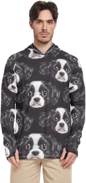 Simple Photographic Dog Faces Mens Sun Shirts Protection Long Sleeve UPF 50   Mens Sun Shirts Quick-Dry UV Hooded Rash Guard Sailing Shirts Camisas para trabajar en construccin