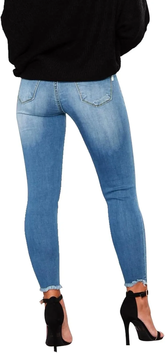 Skinny Jeans for Women Trendy Destroyed Ripped Stretchy High Waisted Jeans Casual Tummy Control Button Denim Pants