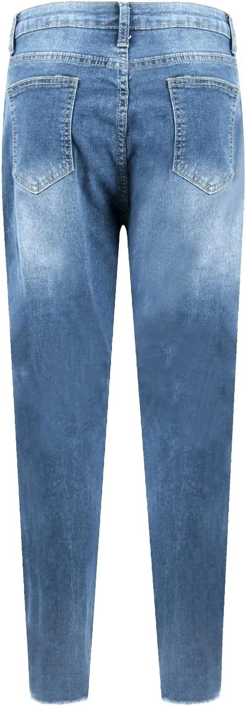 Skinny Jeans for Women Trendy Destroyed Ripped Stretchy High Waisted Jeans Casual Tummy Control Button Denim Pants