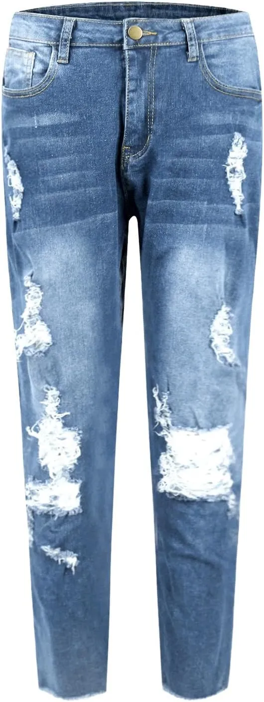 Skinny Jeans for Women Trendy Destroyed Ripped Stretchy High Waisted Jeans Casual Tummy Control Button Denim Pants