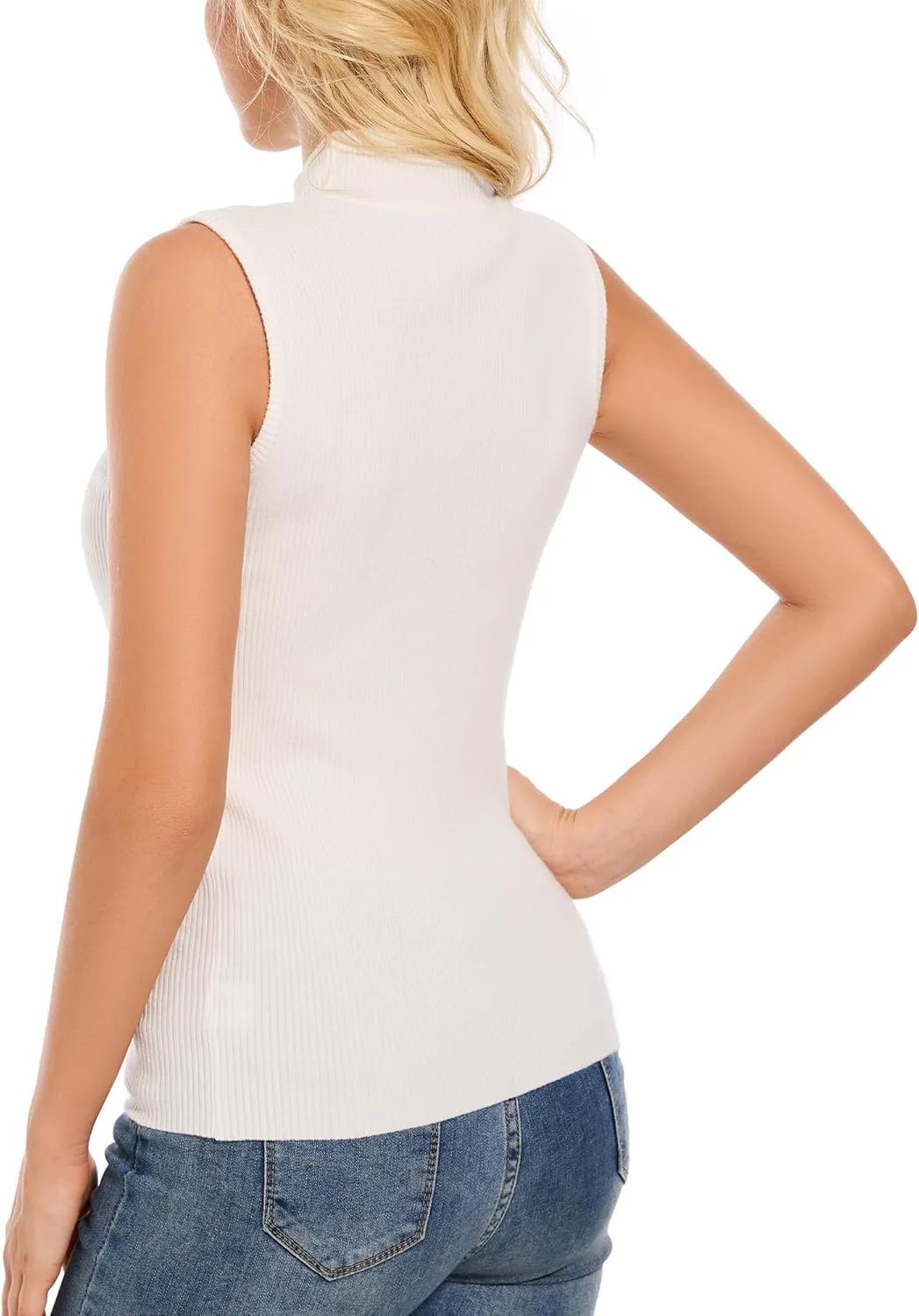 Sleeveless Mock Neck Tops for Women Ribbed Sweater Vest Mock Turtleneck Sleeveless Tops
