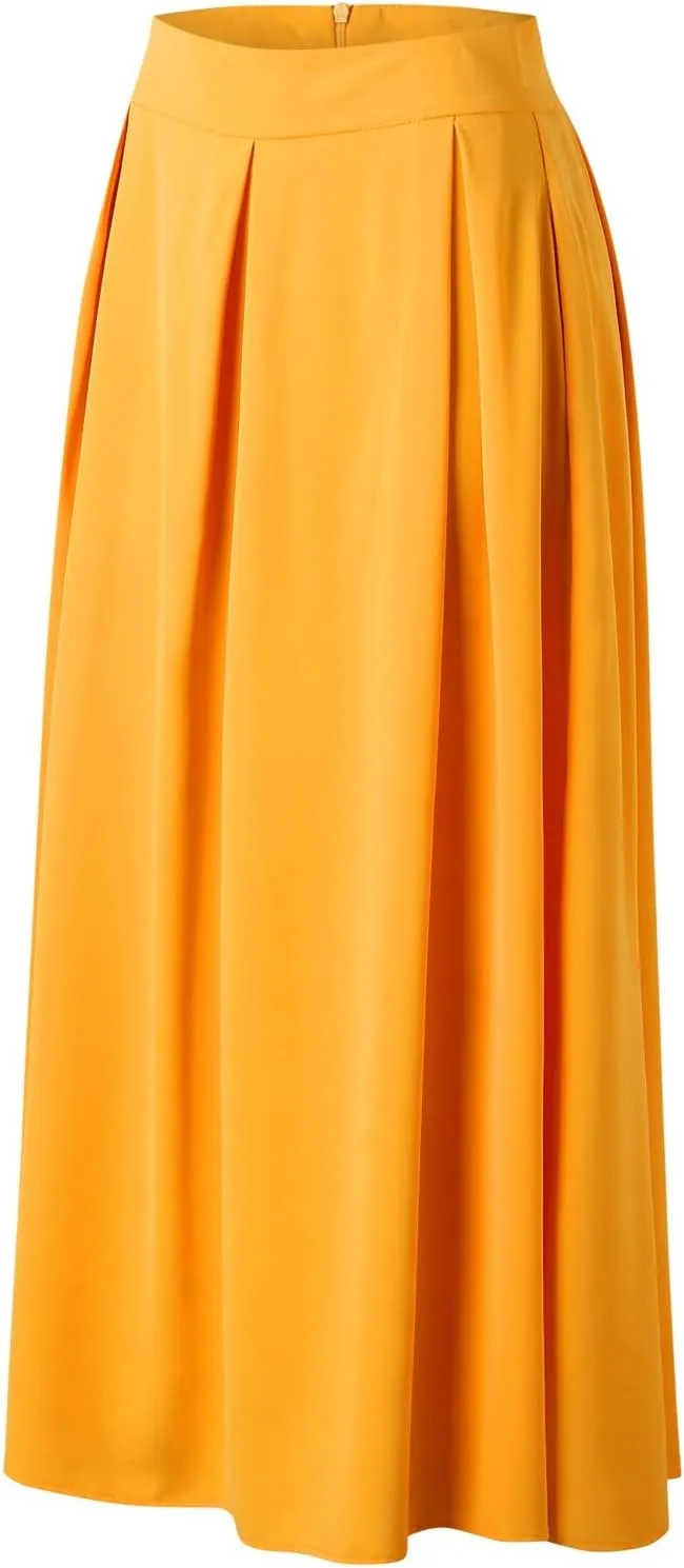 Solid Color Women Skirts Pleated with Pockets Dress Plus Size A Line High Waist Summer 2023 Modest Robe Classy Flowy