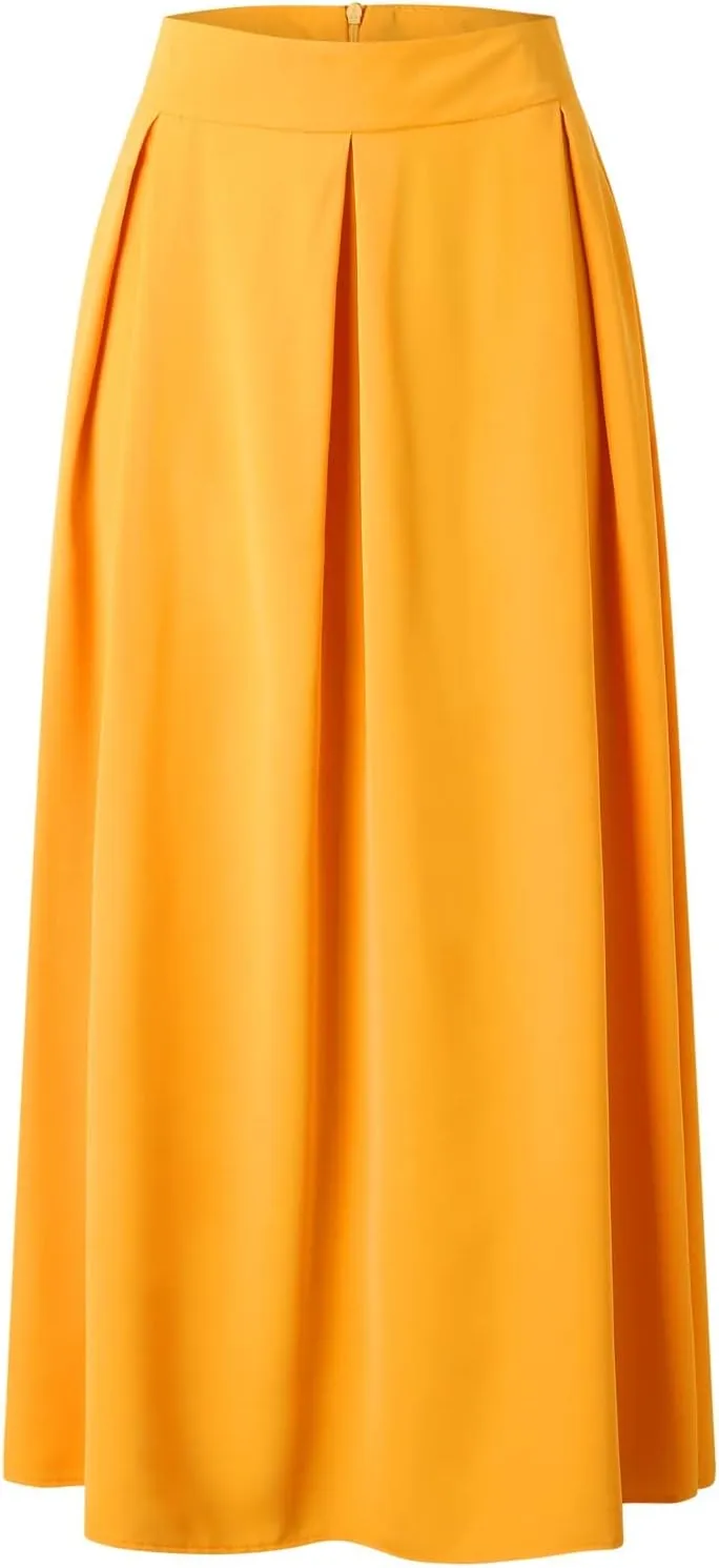 Solid Color Women Skirts Pleated with Pockets Dress Plus Size A Line High Waist Summer 2023 Modest Robe Classy Flowy