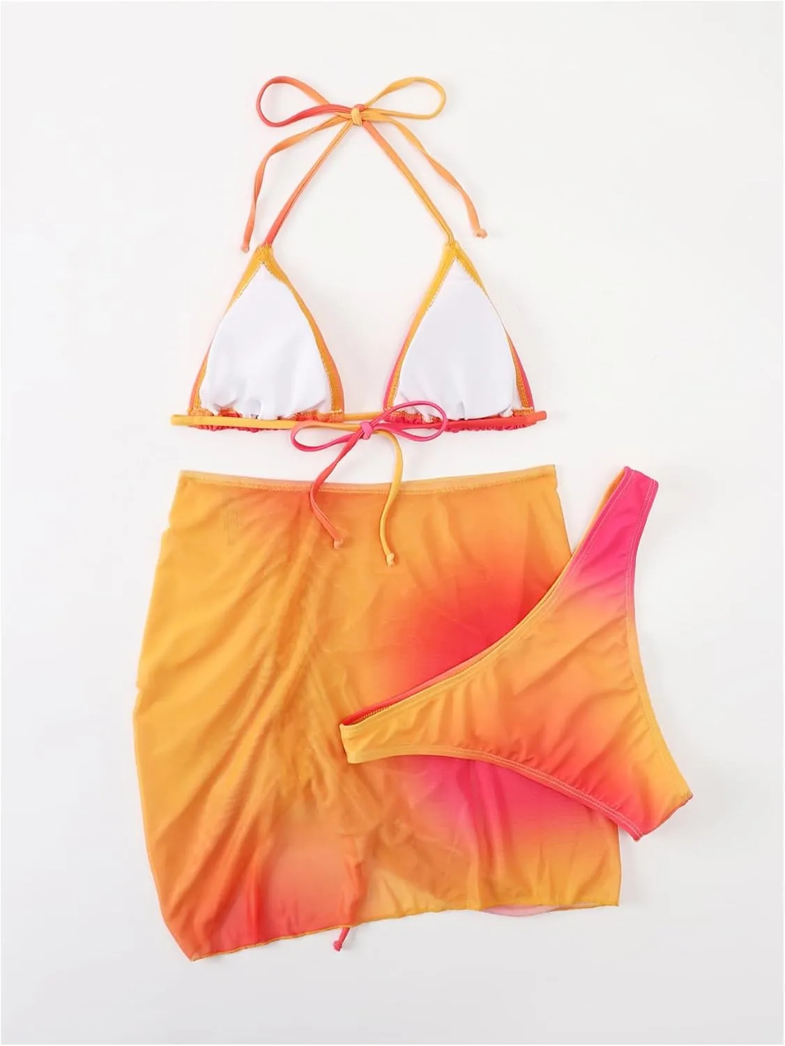 SOLY HUX Women's 3 Piece Swimsuit Ombre Halter Triangle Bikini Set Bathing Suit with Cover Up Beach Skirt