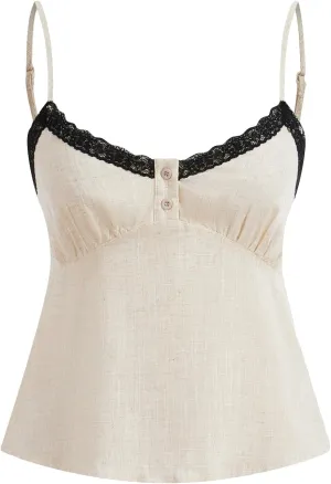 SOLY HUX Women's Lace Trim Spaghetti Strap Y2k Cami Tops Casual Summer Camisole Coquette Tops