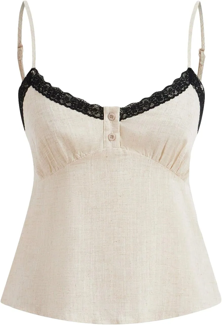 SOLY HUX Women's Lace Trim Spaghetti Strap Y2k Cami Tops Casual Summer Camisole Coquette Tops