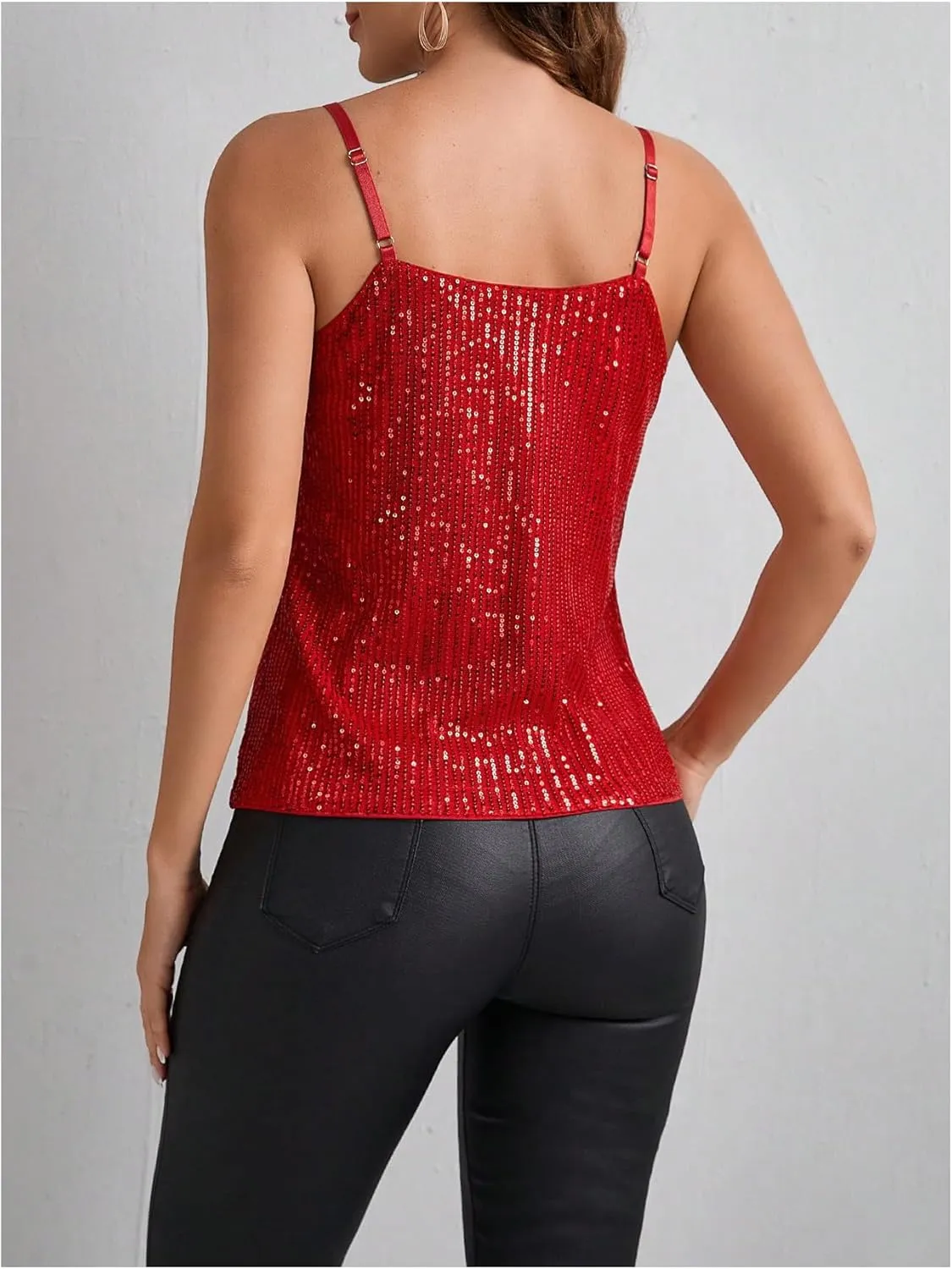 SOLY HUX Women's Sequin Sparkly Cami Tops V Neck Spaghetti Strap Party Camisole Tops