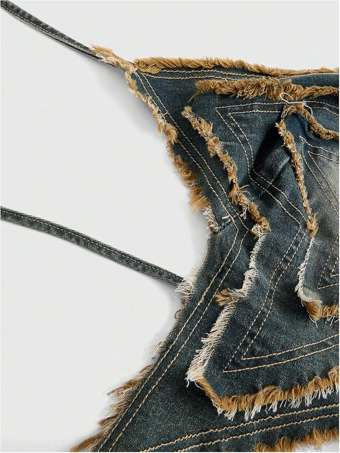SOLY HUX Women's Star Halter Tops Tie Backless Y2k Distressed Denim Cami Crop Tops