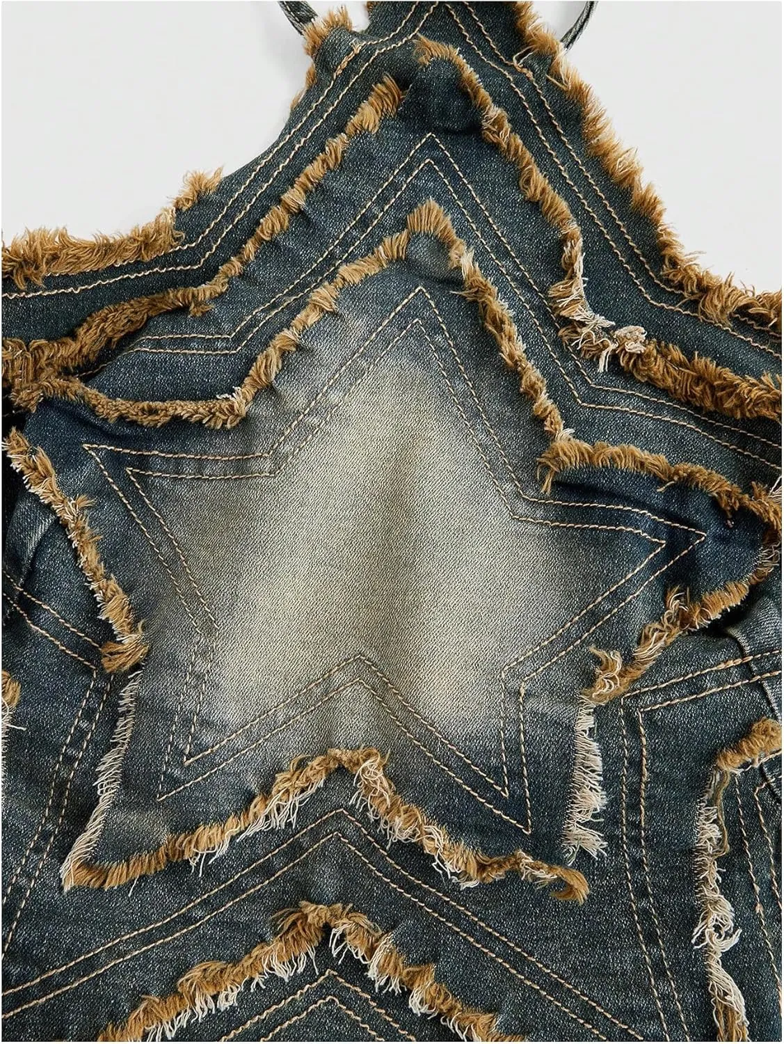 SOLY HUX Women's Star Halter Tops Tie Backless Y2k Distressed Denim Cami Crop Tops