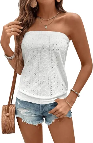 SOLY HUX Women's Strapless Bandeau Tank Top Casual Summer Sleeveless Eyelet Tube Tops