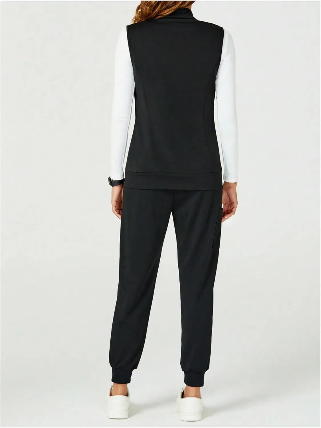 SOLY HUX Women's Zip Up Vest Sleeveless Collared Outerwear Scrubs Workwear with Pocket