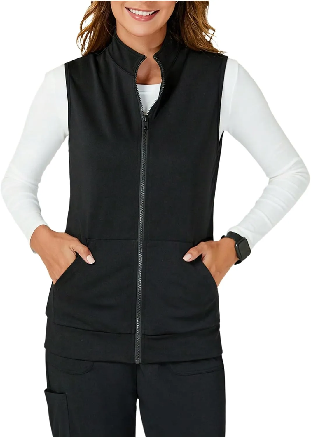 SOLY HUX Women's Zip Up Vest Sleeveless Collared Outerwear Scrubs Workwear with Pocket