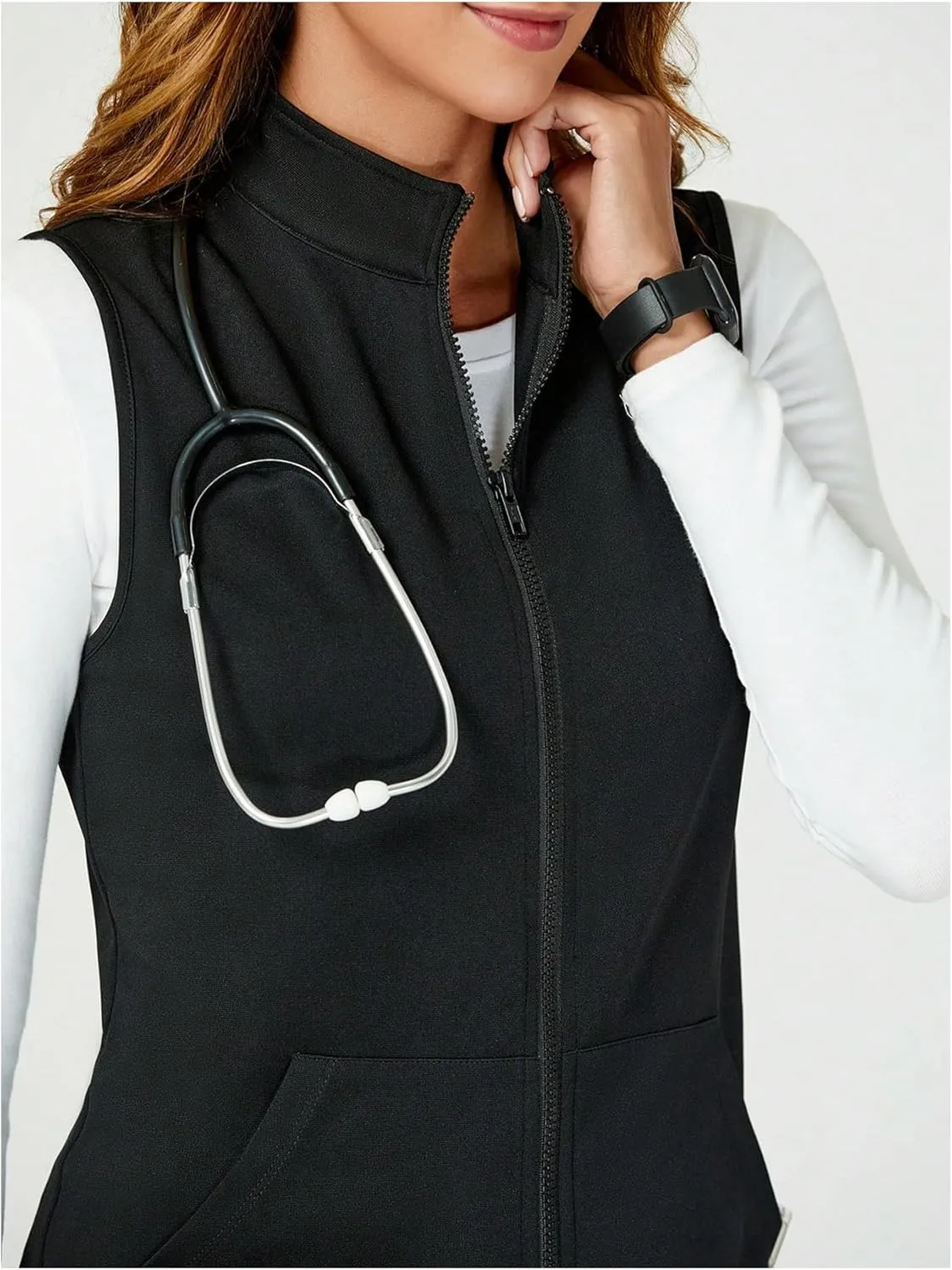 SOLY HUX Women's Zip Up Vest Sleeveless Collared Outerwear Scrubs Workwear with Pocket