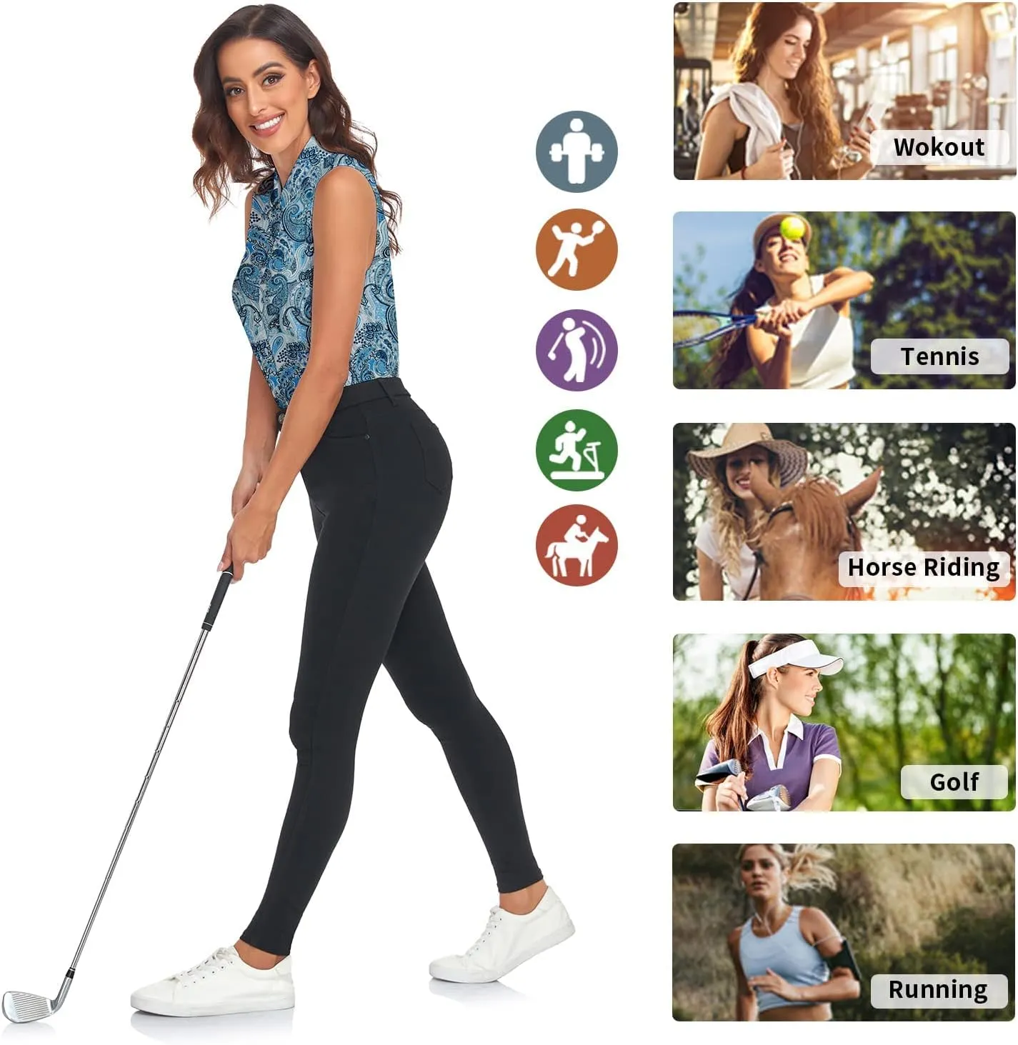 Soneven Womens Sleeveless Button Down Shirts Printed Golf Polo Shirts Business Casual Work Blouse Tops