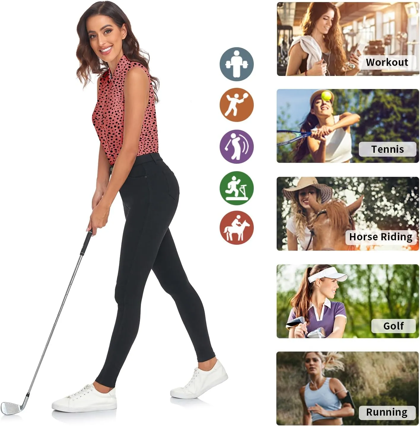 Soneven Womens Sleeveless Button Down Shirts Printed Golf Polo Shirts Business Casual Work Blouse Tops