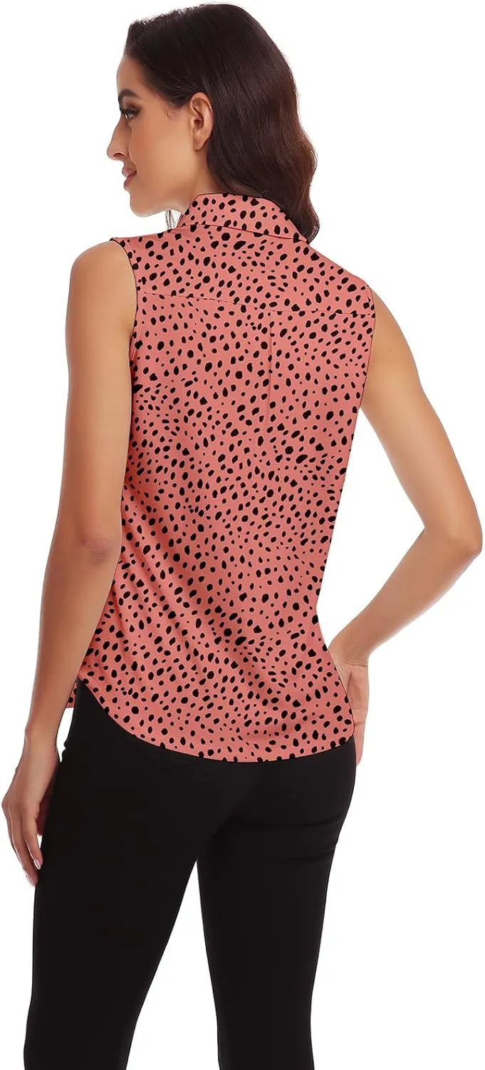 Soneven Womens Sleeveless Button Down Shirts Printed Golf Polo Shirts Business Casual Work Blouse Tops