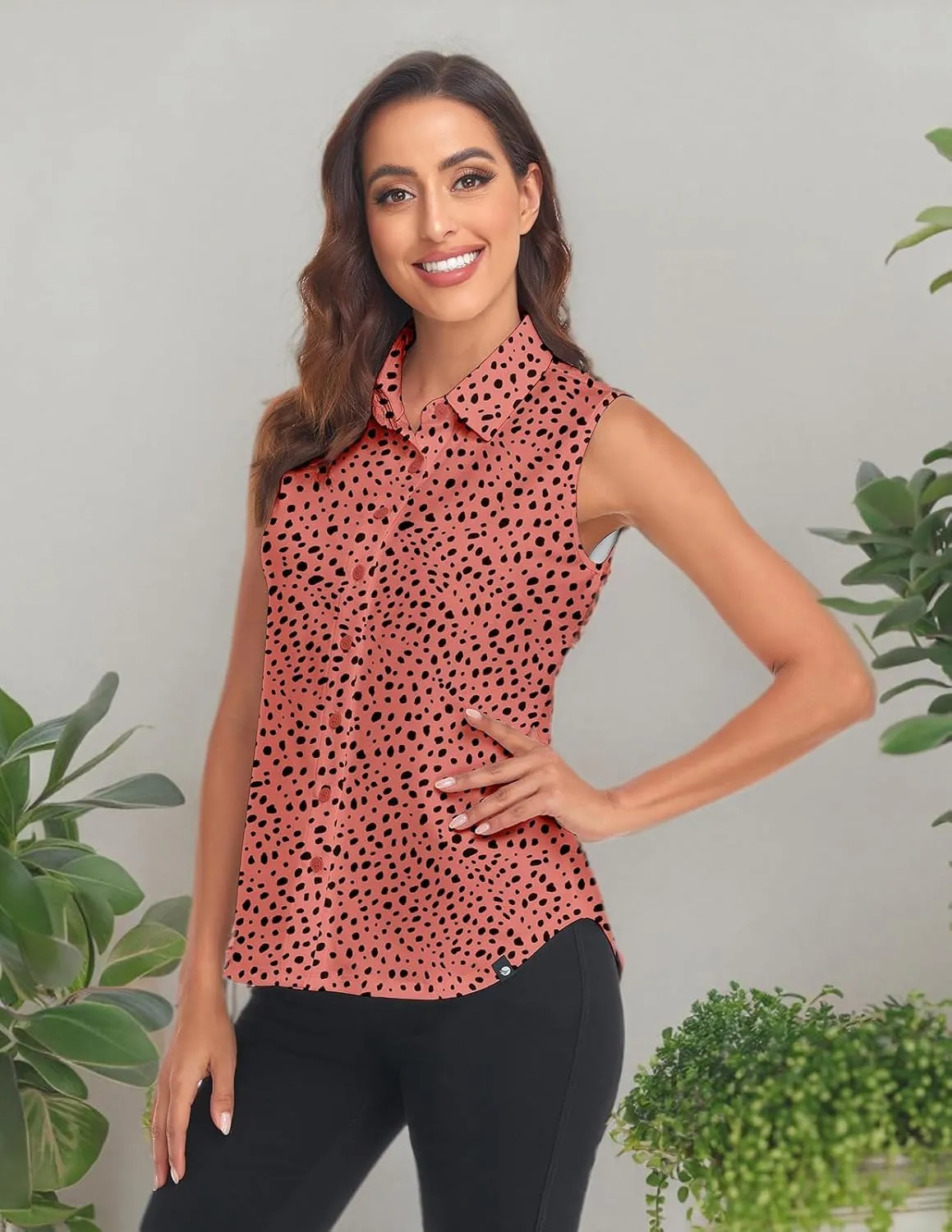 Soneven Womens Sleeveless Button Down Shirts Printed Golf Polo Shirts Business Casual Work Blouse Tops