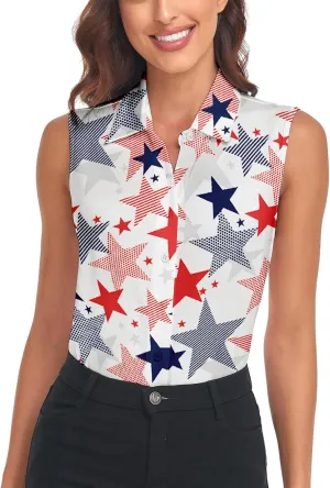 Soneven Womens Sleeveless Button Down Shirts Printed Golf Polo Shirts Business Casual Work Blouse Tops
