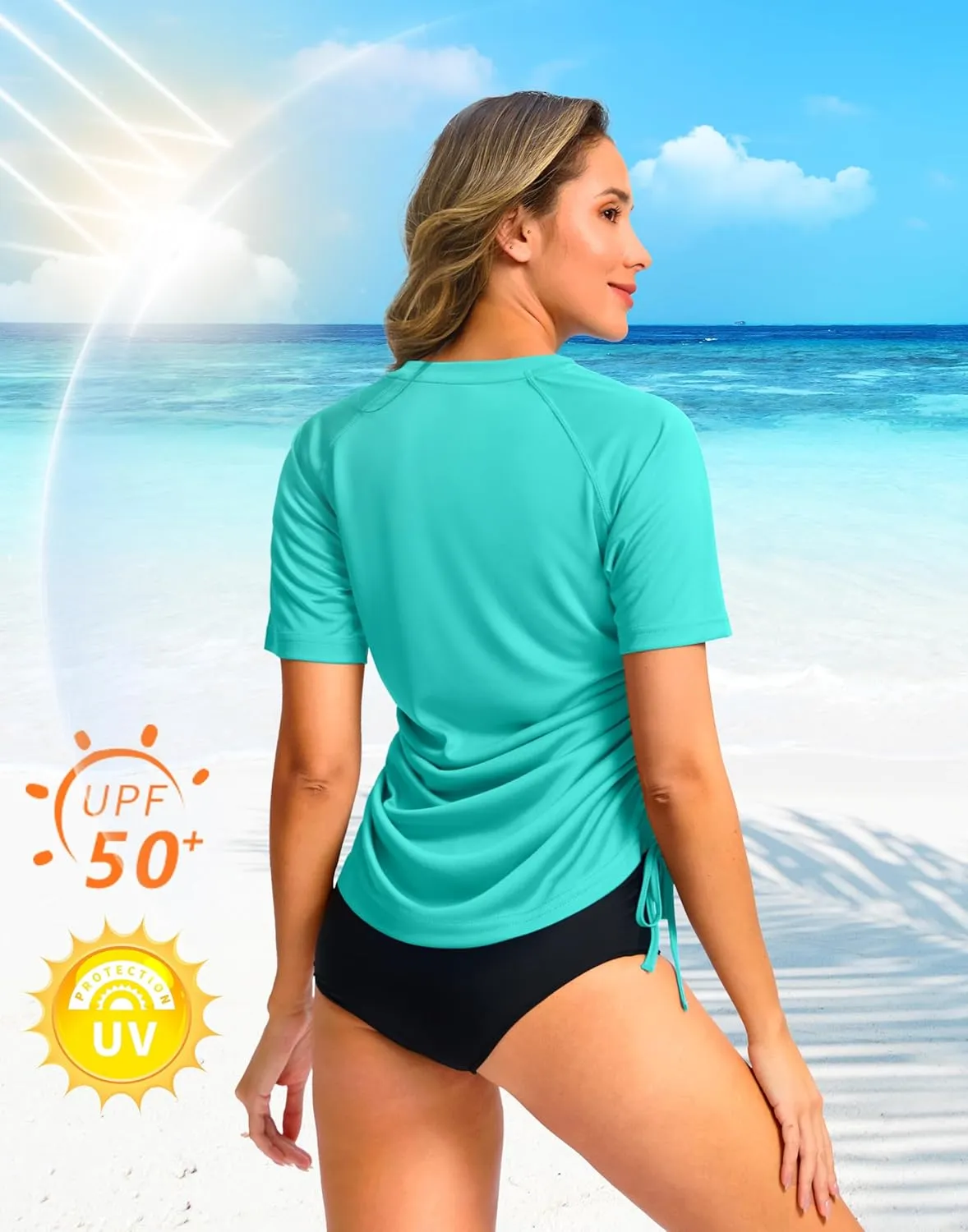 Soothfeel Women's Swim Shirt UPF 50  Short Sleeve Rash Guard SPF UV Sun Protection Swimming Swimsuit Bathing Suit Top Only