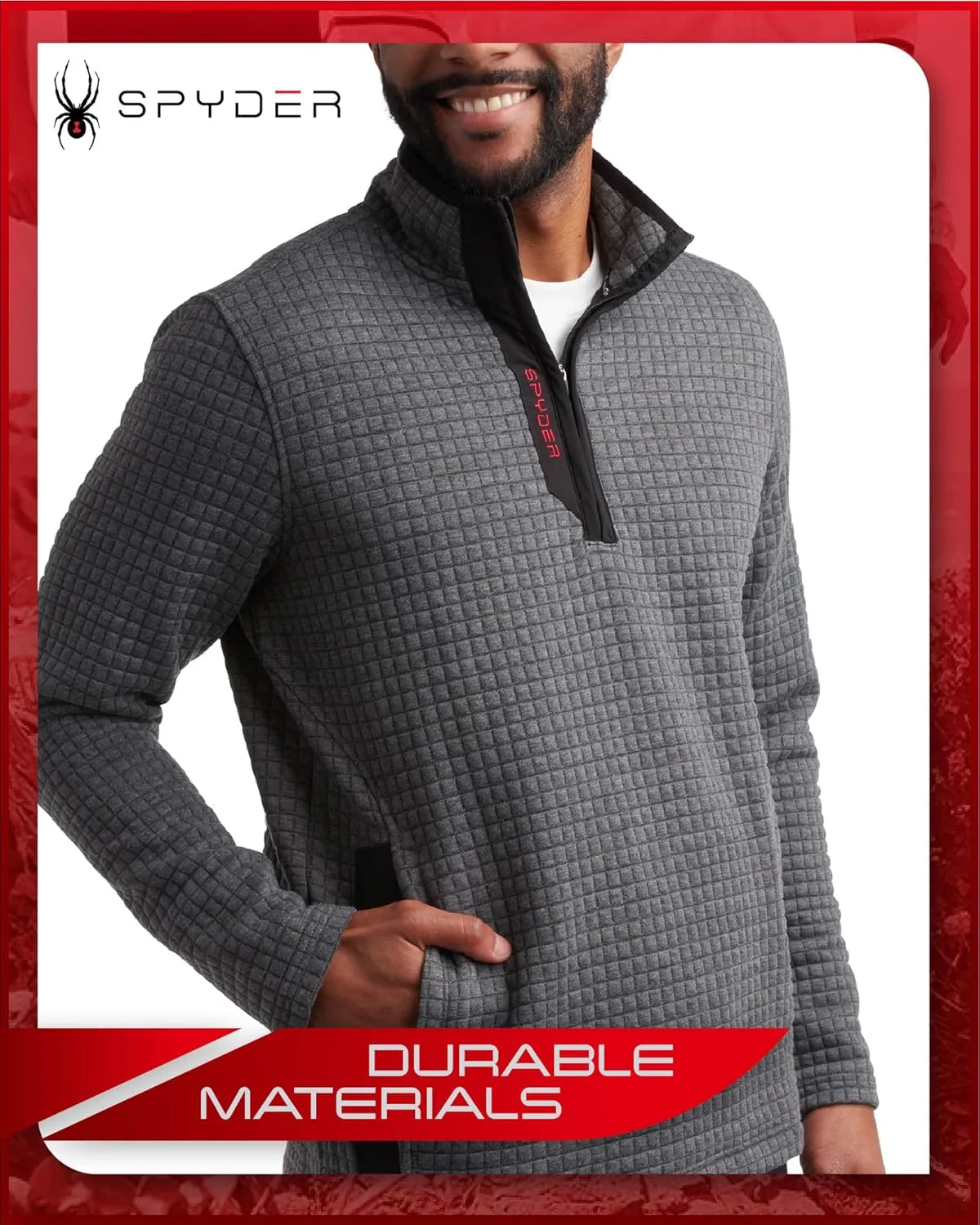 Spyder Mens Quarter Zip Pullover Sweatshirt - Grid Fleece Sweater Workout Shirts for Men - Quarter Zip Pullover Men Apparel