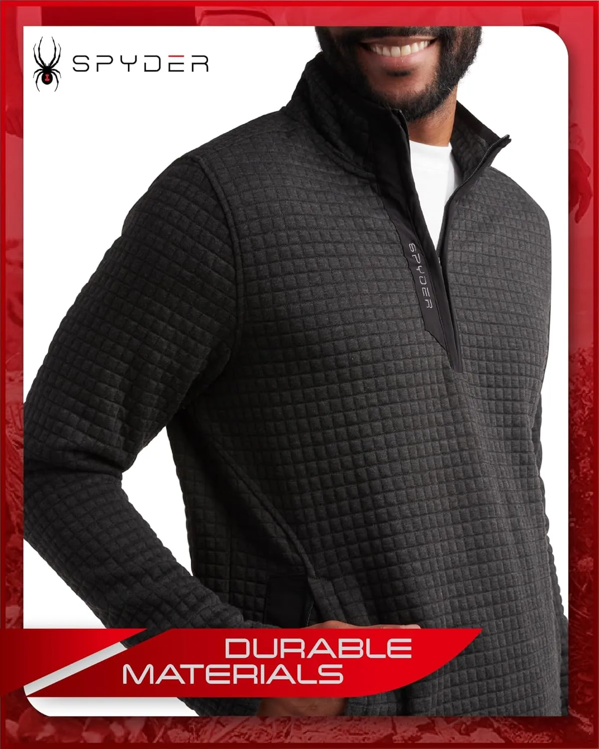 Spyder Mens Quarter Zip Pullover Sweatshirt - Grid Fleece Sweater Workout Shirts for Men - Quarter Zip Pullover Men Apparel