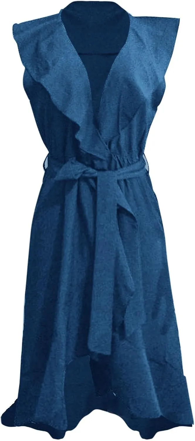 Summer Dresses for Women 2024 Wrap V Neck Short Sleeve Belted Ruffle Hem A-Line Flowy Maxi Dresses Vacation Outfits