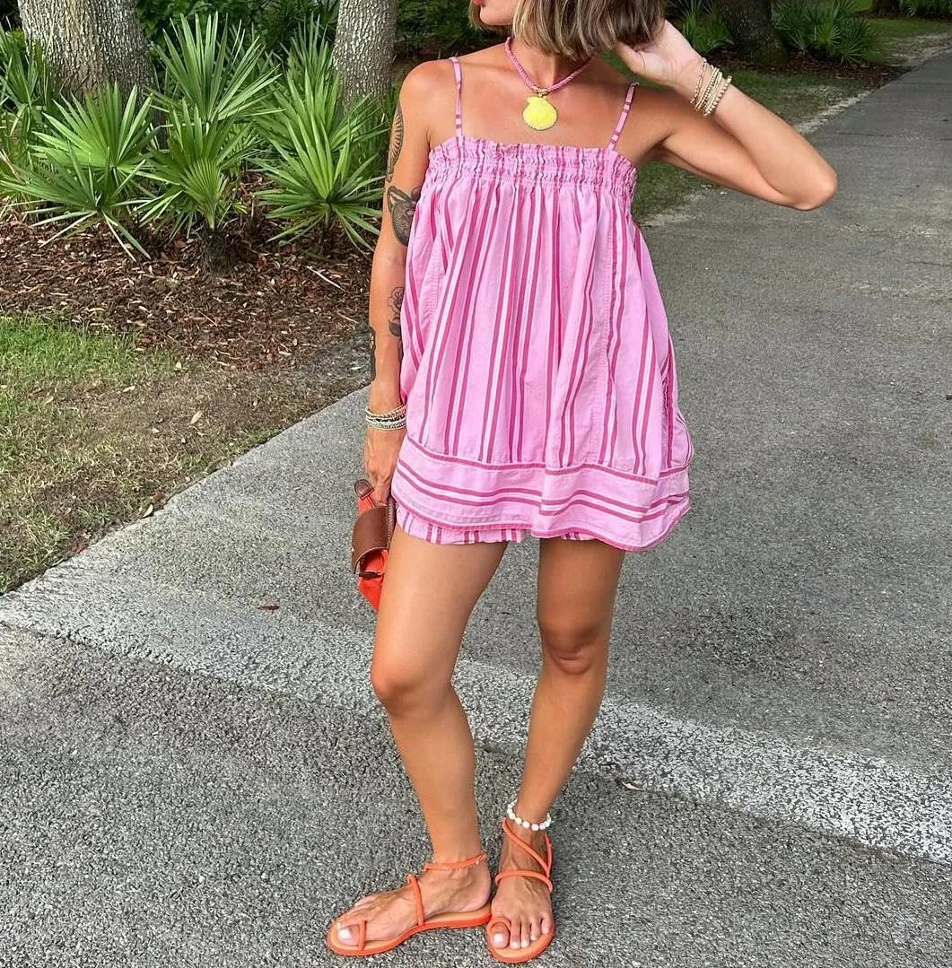 Summer Striped Tank Tops for Women Trendy Sleeveless Spaghetti Strap Camisole Tops Pajama Party Tunic
