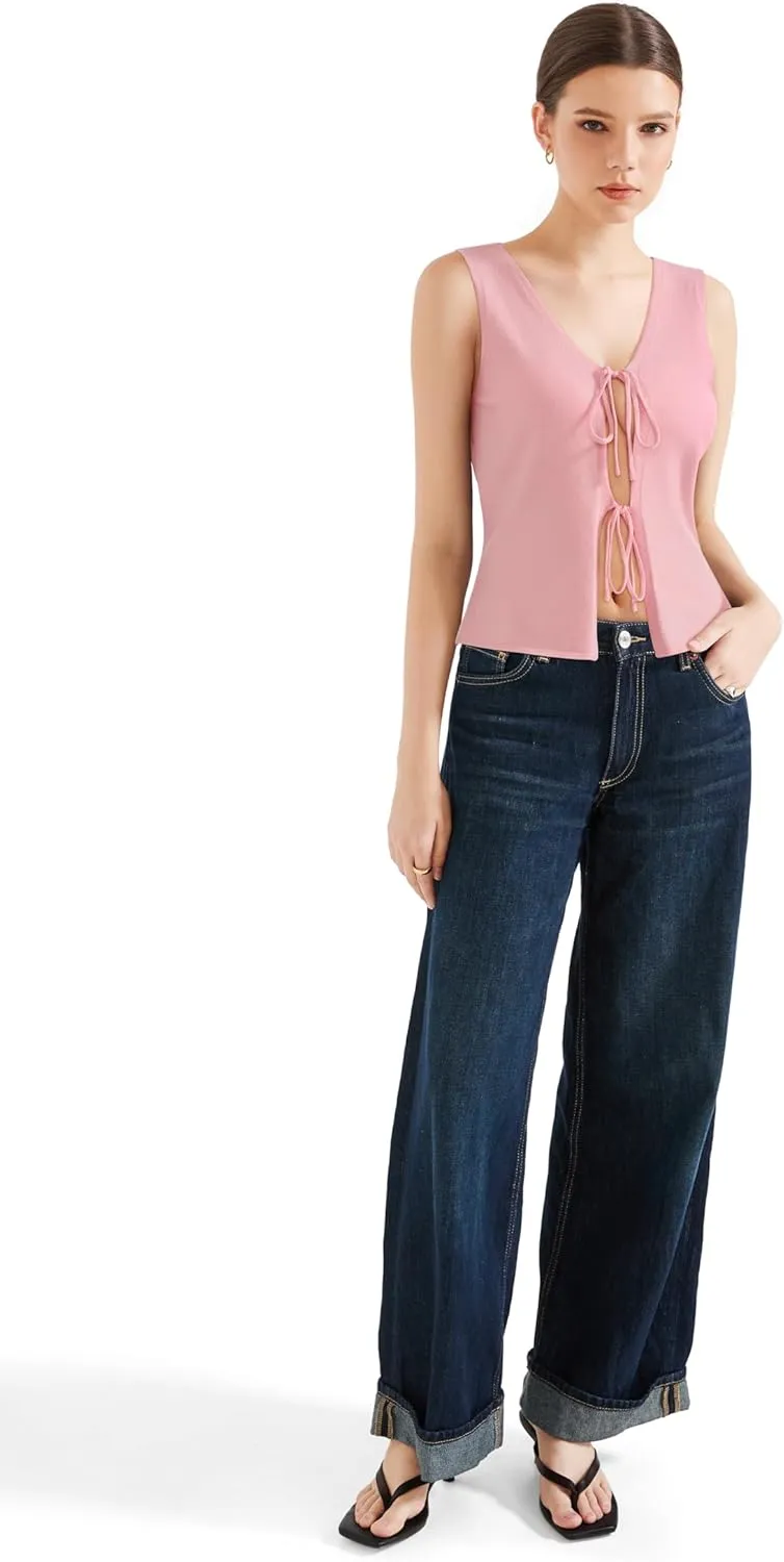SUUKSESS Women Sexy Tie Front Top Summer Trendy Tops Vest Y2K Tank Tops