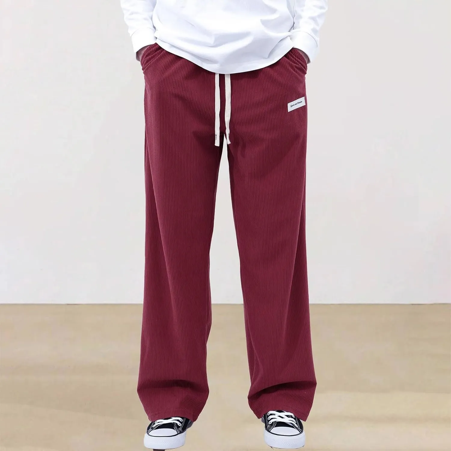 SUWBMHWE Corduroy Pants for Men Corduroy Baggy Wide Leg Joggers Pants Casual Cargo Pants Elastic Waist Sweatpants